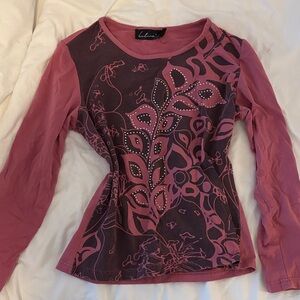 Women's Pink Patterned Long Sleeve Top